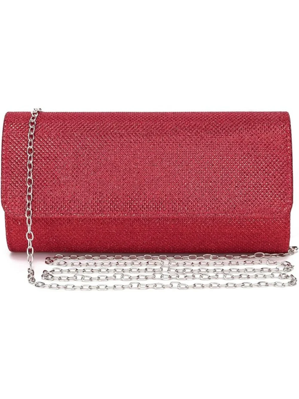 Women's Red Glitter Clutch Purse Evening Bag With Chain For Wedding Handbag
